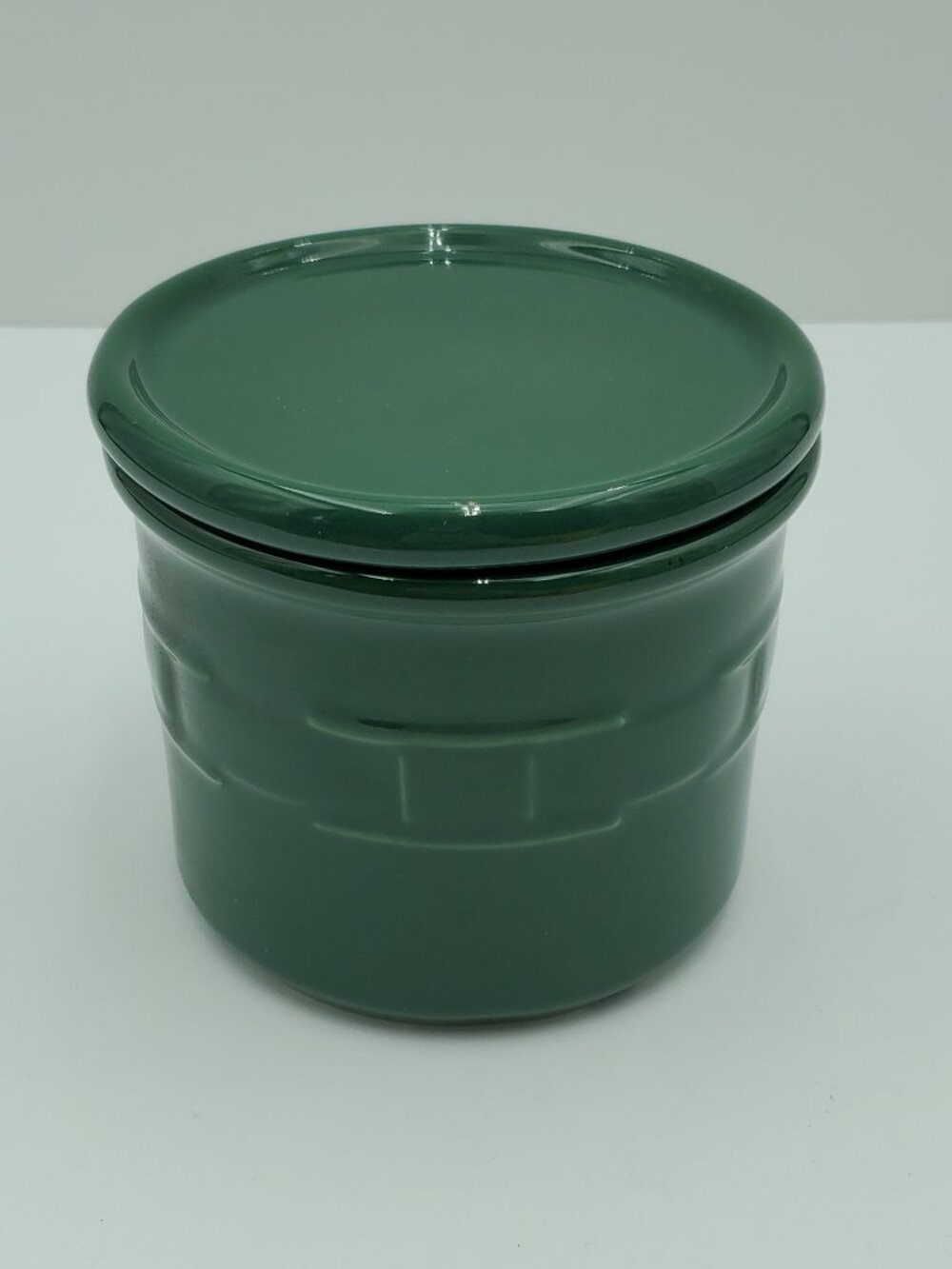 Longaberger Woven Traditions Ivy Green Salt Crock with Lid Dark Green 1 Pt Crock
